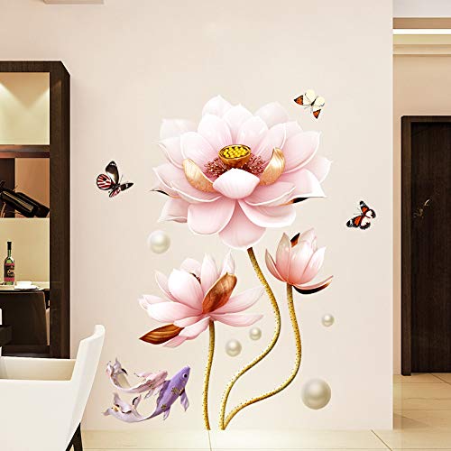 COVPAW® Wandtattoo Wandaufkleber XXL Lotus Blumen Wandsticker Wandbild Bilder Wohnzimmer Schlafzimmer Deco (Lotus04) von COVPAW