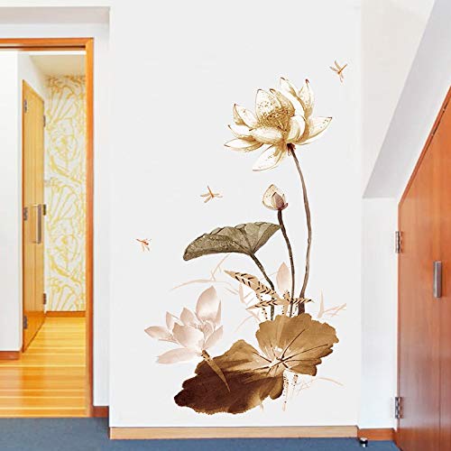 COVPAW® Wandtattoo Wandaufkleber XXL Lotus Gelb Blumen Wandsticker Wandbild Bilder Wohnzimmer Schlafzimmer Deco von COVPAW