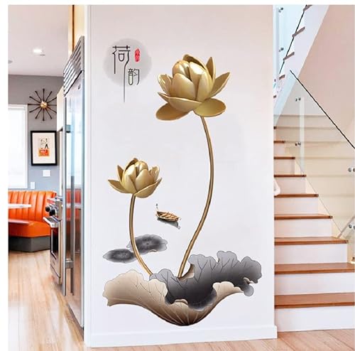 COVPAW® Wandtattoo Wandaufkleber XXL Lotus Gold Lotusblatt Blumen Wandsticker Wandbild Bilder Wohnzimmer Schlafzimmer Deco von COVPAW