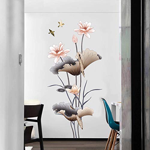 COVPAW® Wandtattoo Wandaufkleber XXL Lotus Orange Blumen Wandsticker Wandbild Bilder Wohnzimmer Schlafzimmer Deco von COVPAW