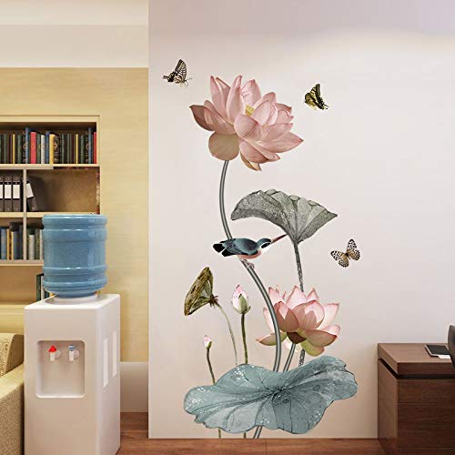 COVPAW® Wandtattoo Wandaufkleber XXL Lotus Rosa Blumen Wandsticker Wandbild Bilder Wohnzimmer Schlafzimmer Deco von COVPAW