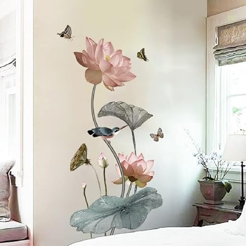 COVPAW® Wandtattoo Wandaufkleber XXL Lotus Rosa Pink Lotusblatt Blumen Wandsticker Wandbild Bilder Wohnzimmer Schlafzimmer Deco von COVPAW