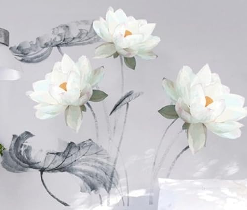 COVPAW® Wandtattoo Wandaufkleber XXL Lotus Weiß Lotusblatt Blumen Wandsticker Wandbild Bilder Wohnzimmer Schlafzimmer Deco von COVPAW