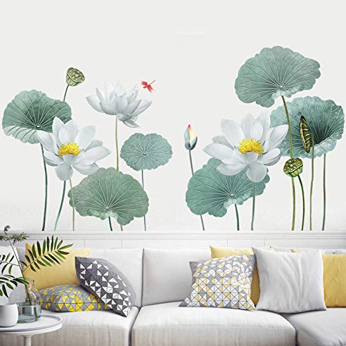 COVPAW® Wandtattoo Wandaufkleber XXL Lotus Weiß Weiss Blumen Wandsticker Wandbild Bilder Wohnzimmer Schlafzimmer Deco von COVPAW