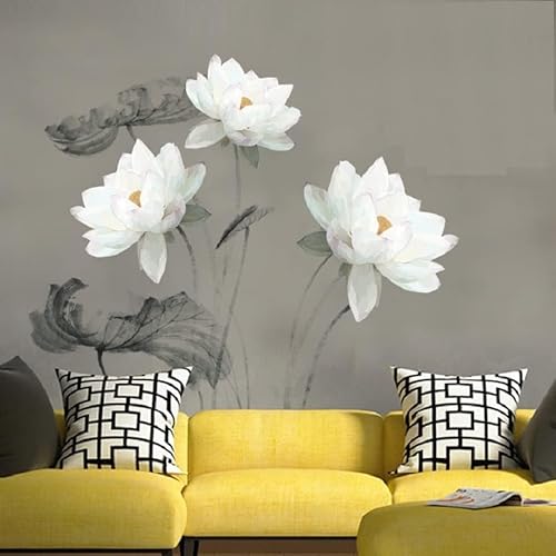 COVPAW® Wandtattoo Wandaufkleber XXL Lotus White Lotusblatt Blumen Wandsticker Wandbild Bilder Wohnzimmer Schlafzimmer Deco von COVPAW