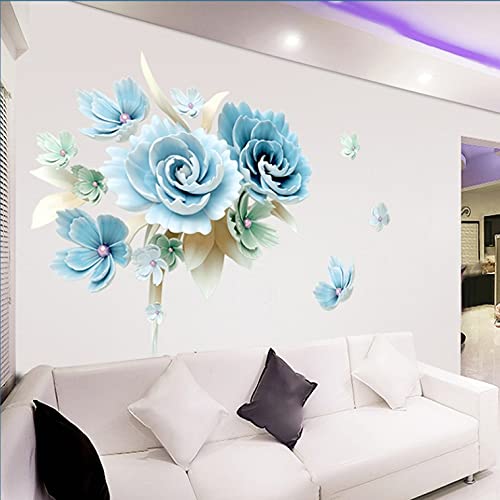 COVPAW® Wandtattoo Wandaufkleber XXL Pfingstrose Blau Peony Blumen Wandsticker Wandbild Bilder Wohnzimmer Schlafzimmer Deco von COVPAW