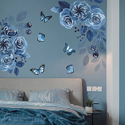 COVPAW® Wandtattoo Wandaufkleber XXL Pfingstrose Blau Peony Blumen Wandsticker Wandbild Bilder Wohnzimmer Schlafzimmer Deco von COVPAW