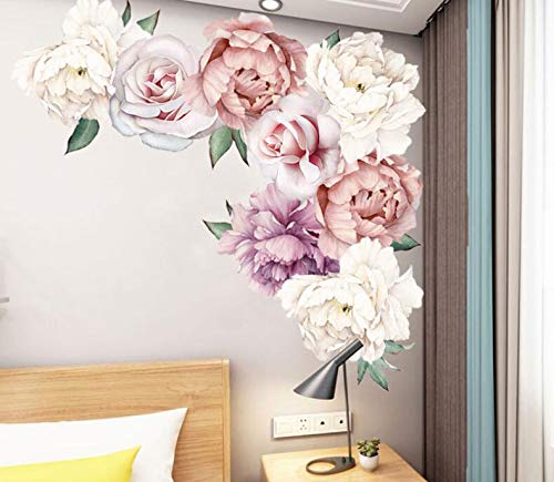COVPAW® Wandtattoo Wandaufkleber XXL Pfingstrose Blumen Ranke Rosen Rosa Wandsticker Wandbild Bilder Wohnzimmer Schlafzimmer Deco von COVPAW
