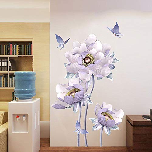 COVPAW® Wandtattoo Wandaufkleber XXL Pfingstrose Lila Peony Blumen Wandsticker Wandbild Bilder Wohnzimmer Schlafzimmer Deco von COVPAW