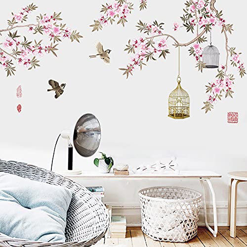 COVPAW® Wandtattoo Wandaufkleber XXL Pfirsichblüte Blumen Vogel Wandsticker Wandbild Bilder Wohnzimmer Schlafzimmer Deco von COVPAW