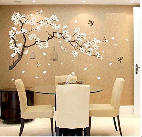 COVPAW® Wandtattoo Wandaufkleber XXL Pfirsichblüte Kirschblüte Pflaumenblüte Blüte Blumen Vogel Wandsticker Wandbild Bilder Wohnzimmer Schlafzimmer Deco von COVPAW