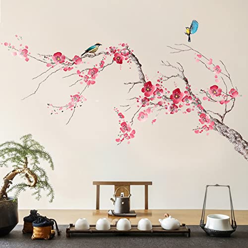 COVPAW® Wandtattoo Wandaufkleber XXL Pflaumenblüte Blumen Chinesisch Stil Malerei Vogel Wandsticker Wandbild Bilder Wohnzimmer Schlafzimmer Poster Mural Home Decor Dekor Wall Decal von COVPAW