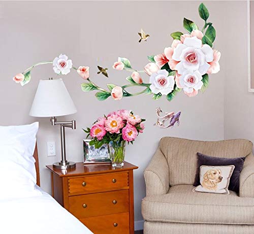 COVPAW® Wandtattoo Wandaufkleber XXL Rosa Rose Blumen Wandsticker Wandbild Bilder Wohnzimmer Schlafzimmer Deco von COVPAW