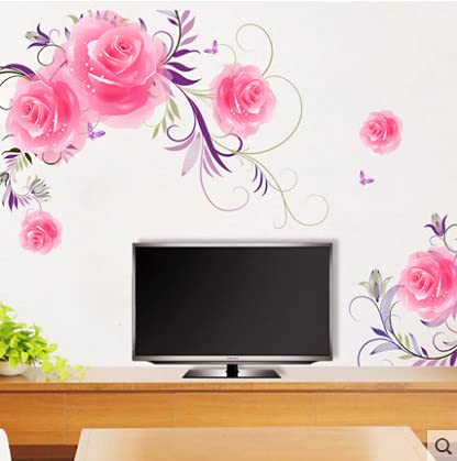 COVPAW® Wandtattoo Wandaufkleber XXL Rosen Rosa Blumen Wandsticker Wandbild Bilder Wohnzimmer Schlafzimmer Deco von COVPAW