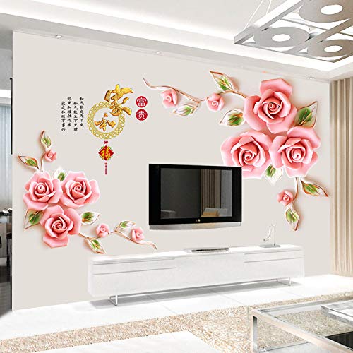 COVPAW® Wandtattoo Wandaufkleber XXL Rosen Rosa Rose Blumen Wandsticker Wandbild Bilder Wohnzimmer Schlafzimmer Deco von COVPAW