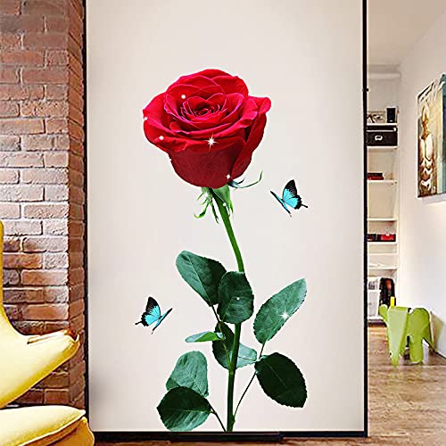 COVPAW® Wandtattoo Wandaufkleber XXL Rosen Rot Blumen Wandsticker Wandbild Bilder Wohnzimmer Schlafzimmer Deco von COVPAW