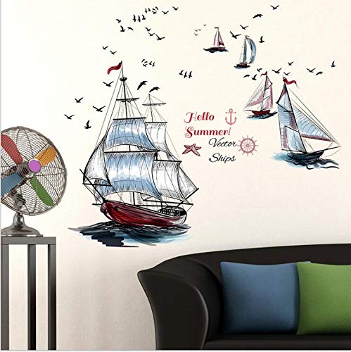 COVPAW® Wandtattoo Wandaufkleber XXL Segelschiff Schiff Sail Wandsticker Wandbild Bilder Wohnzimmer Schlafzimmer Deco Kinderzimmer Kind von COVPAW