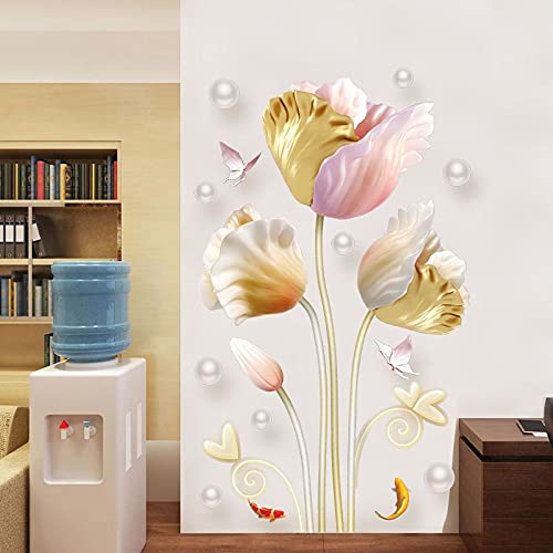 COVPAW® Wandtattoo Wandaufkleber XXL Tulip Gold Blumen Wandsticker Wandbild Bilder Wohnzimmer Schlafzimmer Deco von COVPAW