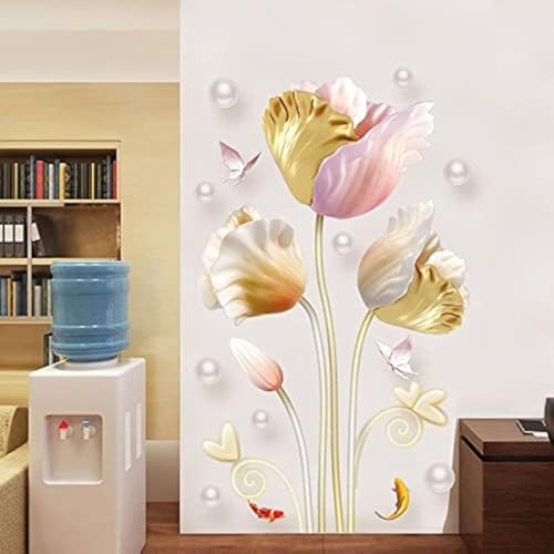 COVPAW® Wandtattoo Wandaufkleber XXL Tulip Gold Blumen Wandsticker Wandbild Bilder Wohnzimmer Schlafzimmer Deco von COVPAW