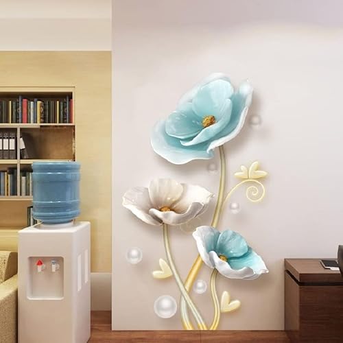 COVPAW® Wandtattoo Wandaufkleber XXL Tulpe Blau Blumen Wandsticker Wandbild Bilder Wohnzimmer Schlafzimmer Decor von COVPAW