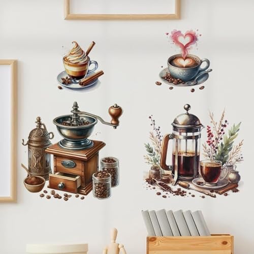 COVPAW Wandtattoo Kaffee Zeit Kaffee Becher Kaffee Tasse Wandaufkleber Selbstklebend Kaffee Ecke Cafe Cappuccino latte macchiato Espresso Wohnzimmer Küche Wandsticker Wanddeko (COFFEE SET) von COVPAW