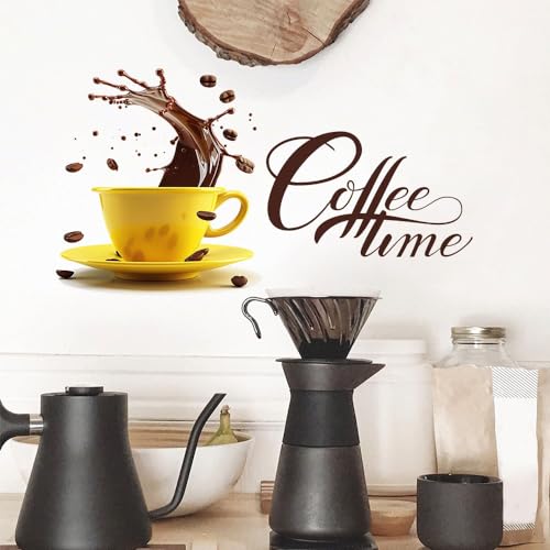 COVPAW Wandtattoo Kaffee Zeit Kaffee Becher Kaffee Tasse Wandaufkleber Selbstklebend Kaffee Ecke Cafe Cappuccino latte macchiato Espresso Wohnzimmer Küche Wandsticker Wanddeko (Coffee Time Color) von COVPAW