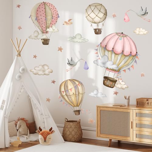 COVPAW Wandtattoo Kinderzimmer Luftballon Wandaufkleber Wolken Fallschirm Ballon Vogel Wandsticker Babyzimmer Wohnzimmer Kindergarten Schlafzimmer Mädchenzimmer Jungezimmer (A) von COVPAW