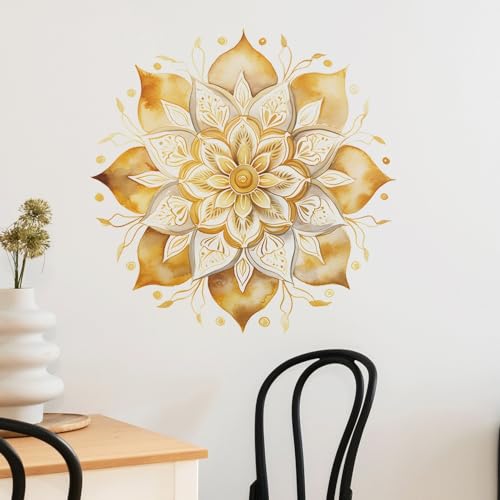 COVPAW Wandtattoo Wandaufkleber Mandala Gold Gelb Lila Grün Wohnzimmer Schlafzimmer Wandsticker Wandbild Boho Style Flur Yoga Wanddeko (Gold) von COVPAW