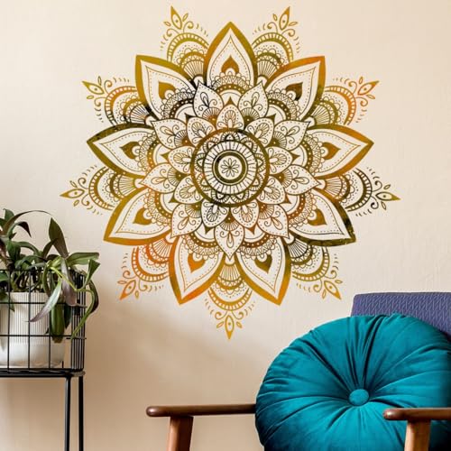 COVPAW Wandtattoo Wandaufkleber Mandala Gold Gelb Wohnzimmer Schlafzimmer Wandsticker Wandbild Boho Style Flur Yoga Wanddeko von COVPAW