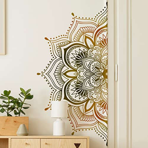 COVPAW Wandtattoo Wandaufkleber Mandala Gold Gelb Wohnzimmer Schlafzimmer Wandsticker Wandbild Boho Style Flur Yoga Wanddeko von COVPAW