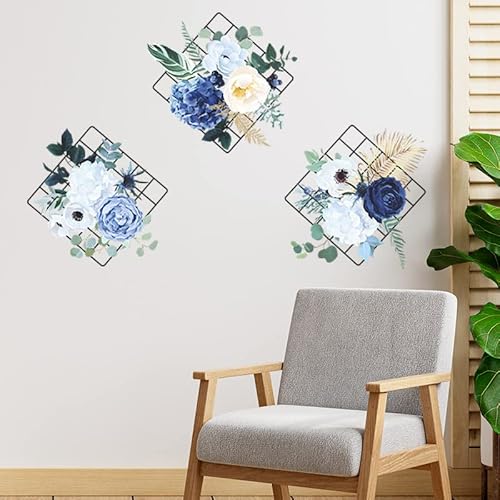 COVPAW Wandtattoo Wandzimmer Hängende Pfingstrosen Wandaufkleber Blumen Pflanzen Wandsticker Schlafzimmer Flur Wanddeko (3 Blaue Pfingstrosen) von COVPAW