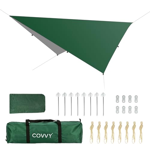 COVVY Campingplane, 3 x 3 m, wasserdicht, winddicht, mit 6 Heringen und 6 Abspannleinen, tragbare, leichte Fliegenzeltplane für Camping, Reisen, Outdoor, Hängematten von COVVY