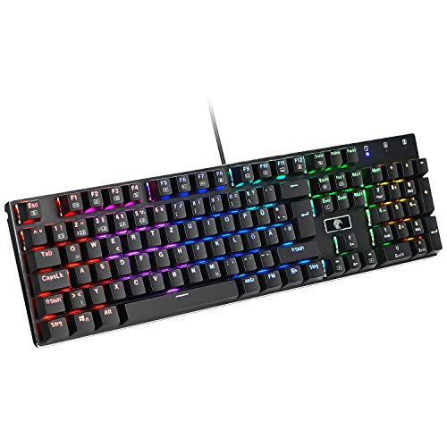 COVVY Mechanical Gaming Keyboard, 10-Modus-RGB-Hintergrundbeleuchtung, Blauer Schalter, wasserdicht, USB-Plug-and-Play, deutsches Layout für PC-Laptop-Computer Gamer Windows XP/Vista / 7/8/10 von COVVY