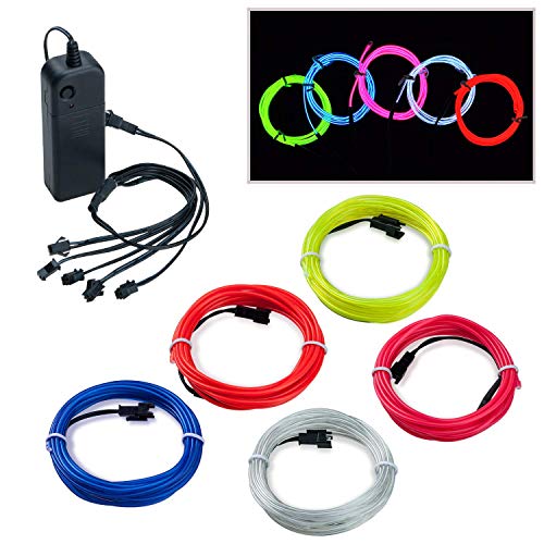 COVVY Wasserdicht Flexibel 5*1Meter Neon Beleuchtung Lichtschlauch Leuchtschnur EL Kabel Wire mit 3 Modis für Disco Party Kinder Halloween Kostüm Kleidung Weihnachtsfeiern (Mehrfarbig) von COVVY