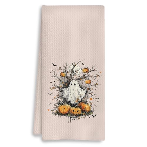 COWEB Halloween-Geister-Küchentücher, gruseliger Herbst, Halloween, niedlicher Geist, Kürbis, verwelkter Baum, Fledermaus, dekorative Geschirrtücher für Küche, Bad, 40,6 x 61 cm von COWEB