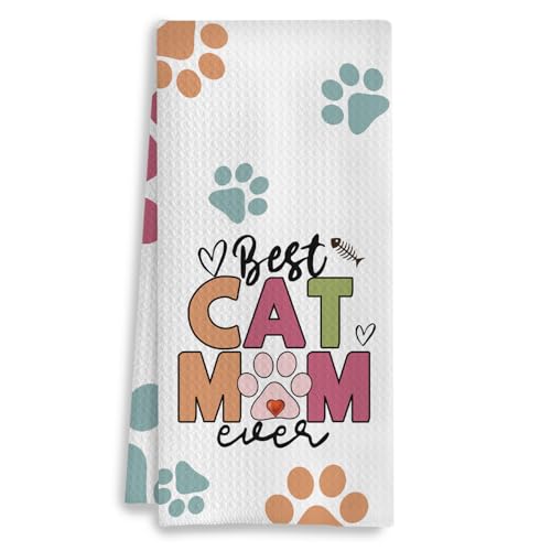 COWEB Küchentücher mit Aufschrift "Best Cat Mom Ever", Geschenk für Frauen, niedliche Kätzchenpfote, dekorative Geschirrtücher für Küche, Badezimmer, 40,6 x 61 cm (Stil B) von COWEB