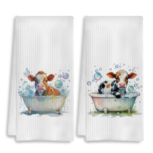 COWEB Lustige Kuh-Badezimmer-Handtücher, 2er-Set, Kuh-Badezimmer-Dekoration, Kinder in der Badewanne, dekorative Handtücher, Kinder-Geschirrtücher, 40,6 x 61 cm von COWEB