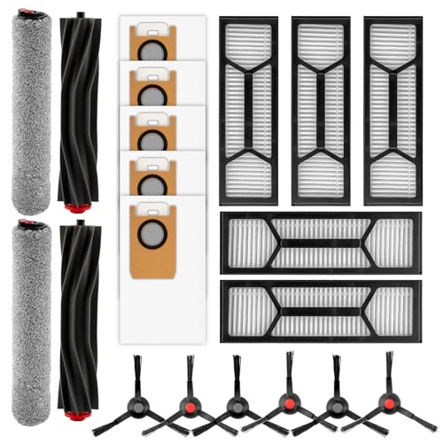 (20 Stück) Omni S1 Pro Ersatzteile kompatibel mit Eufy Omni S1 Pro Staubsaugerroboter, Zubehörset, 2 Gummiwalzenbürsten, 2 Walzenmops, 6 Seitenbürsten, 5 Staubbeutel, 5 HEPA-Filter von COWINORY