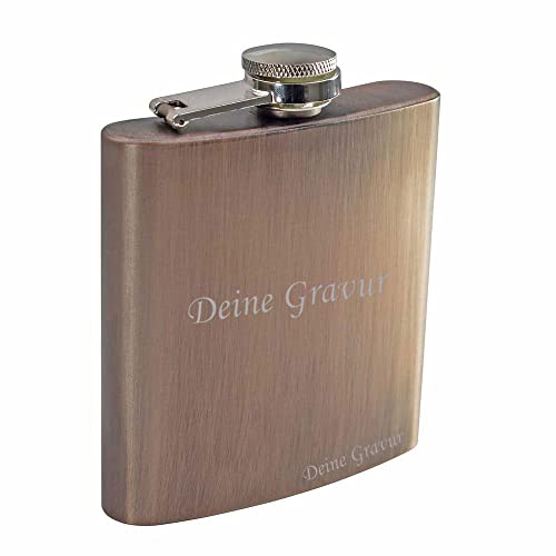 Edelstahl Flachmann in Bronzeotpik mit Gravur personalisiert mit Namen oder Datum | Geschenke für Männer | Gravierte Schnapsflasche von COWstyle