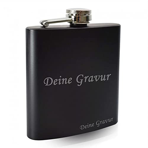 Flachmann Schwarz mit Gravur personalisiert mit Namen oder Datum | Geschenke für Männer | Gravierte Schnapsflasche von COWstyle