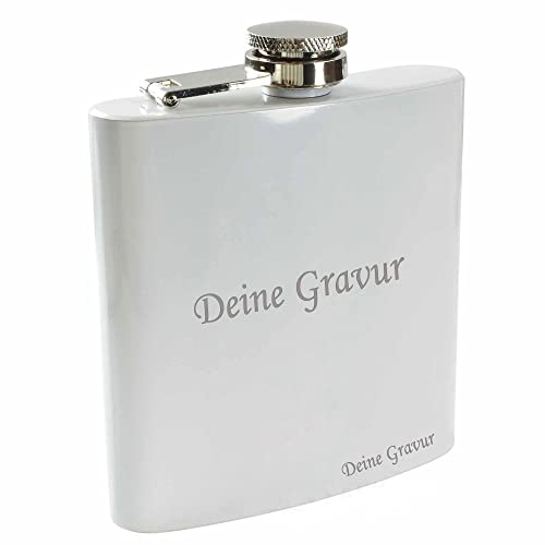 Edelstahl Flachmann Weiß mit Gravur personalisiert mit Namen oder Datum | Geschenke für Männer | Gravierte Schnapsflasche von COWstyle