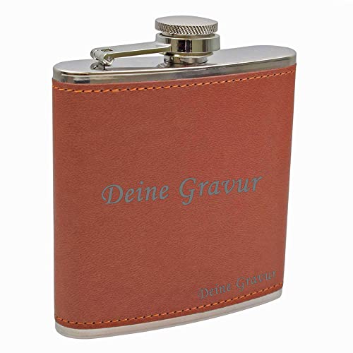 Leder Flachmann Braun mit Gravur personalisiert mit Namen oder Datum | Geschenke für Männer | Gravierte Schnapsflasche von COWstyle