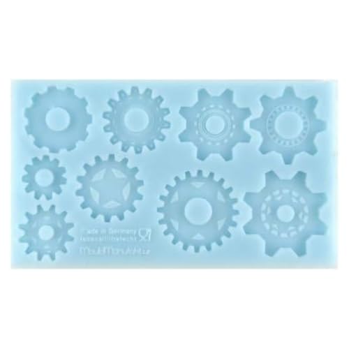 COXIMUS Silikonform Zahnräder |9 verschiedene Motive, Radgrößen ca. 2,5-4cm | hochwertige Silikonform für Fondant und Flowerpaste | schnell & einfach zum Reindrücken | Made in Germany von COXIMUS "backen und mehr"