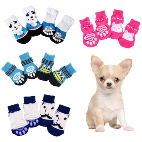 COYUN 16 Stück Indoor Anti-Rutsch Socken für Hunde, Paw Protectoren Hundesocken, Hundesocken Pfotenschutz, Drinnen Warme Haustierschutz(S-Typ B) von COYUN