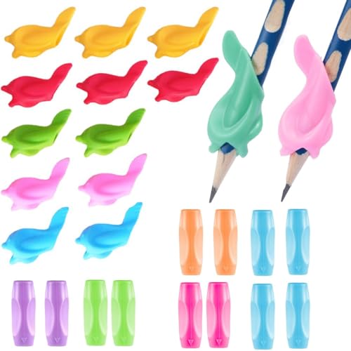 COYUN 24 Stück Silikon Bleistift Griffe, Ergonomischer Schreibgriff, Mehrfarbige Kinder Schreibhilfe, Komfort Handschrift Griffe, Rutschfester Bleistift Haltegriff für Studenten Erwachsene von COYUN