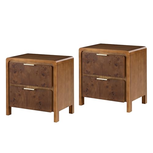 COZAYH Farmhouse Nachttisch, 2er-Set, mit 2 Schubladen, Used-Look, rustikaler Akzent, Beistelltisch für Schlafzimmer, Eingangsbereich, komplett montiert, Braun von COZAYH