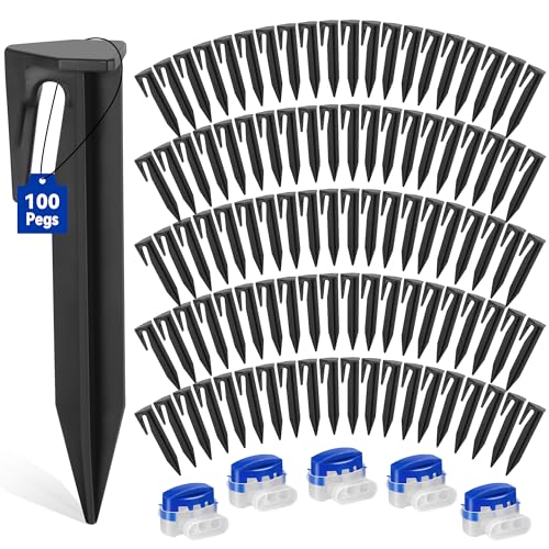 COZCLAM 100 Erdnägel & 5 Kabelverbinder für Mähroboter Begrenzungskabel, Mähroboter Begrenzungskabel Zubehör, Erdspieße Nagel und wasserdichte Kabelverbinder,Kompatibel mit Gardena/Husqvarna(Schwarz) von COZCLAM