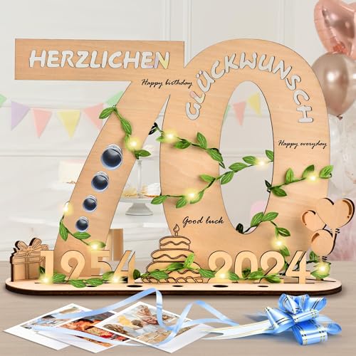 COZCLAM 70.Geldgeschenke Geburtstag Frauen & Männer, 2024 Schreiben Geburtstag Holz-Schild Gästebuch, 70.Geburtstag Deko Mit LED Lichterketten, Geschenktasche Und Schleife, Für Geburtstag, Jubiläum von COZCLAM