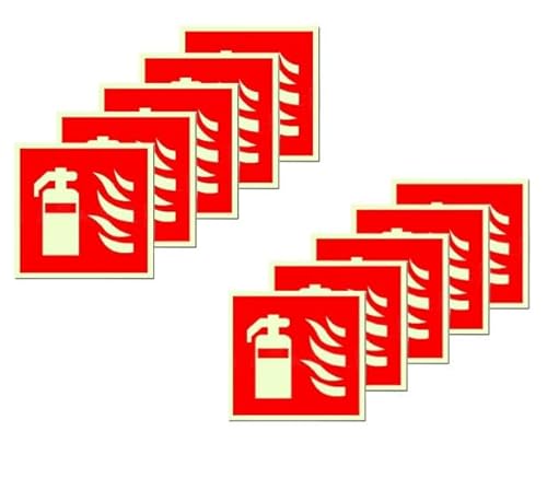 COZERI 10 stk Feuerlöscher Selbstklebend Nachleuchtend 15x15 cm Hochwertiges PVC Brandschutzzeichen für Haus Büro Baustelle und Auto Sicherheitsmarkierung Nach ISO für optimale Sichtbarkeit von COZERI