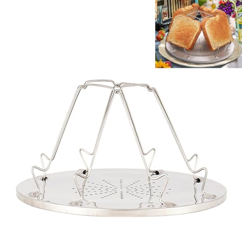 COZERI 4 Stück Camping Toaster Edelstahl Faltbarer Camping für Gaskocher mit Edelstahlklammern, Zusammenklappbarer für Picknick, Reisen und Outdoor von COZERI